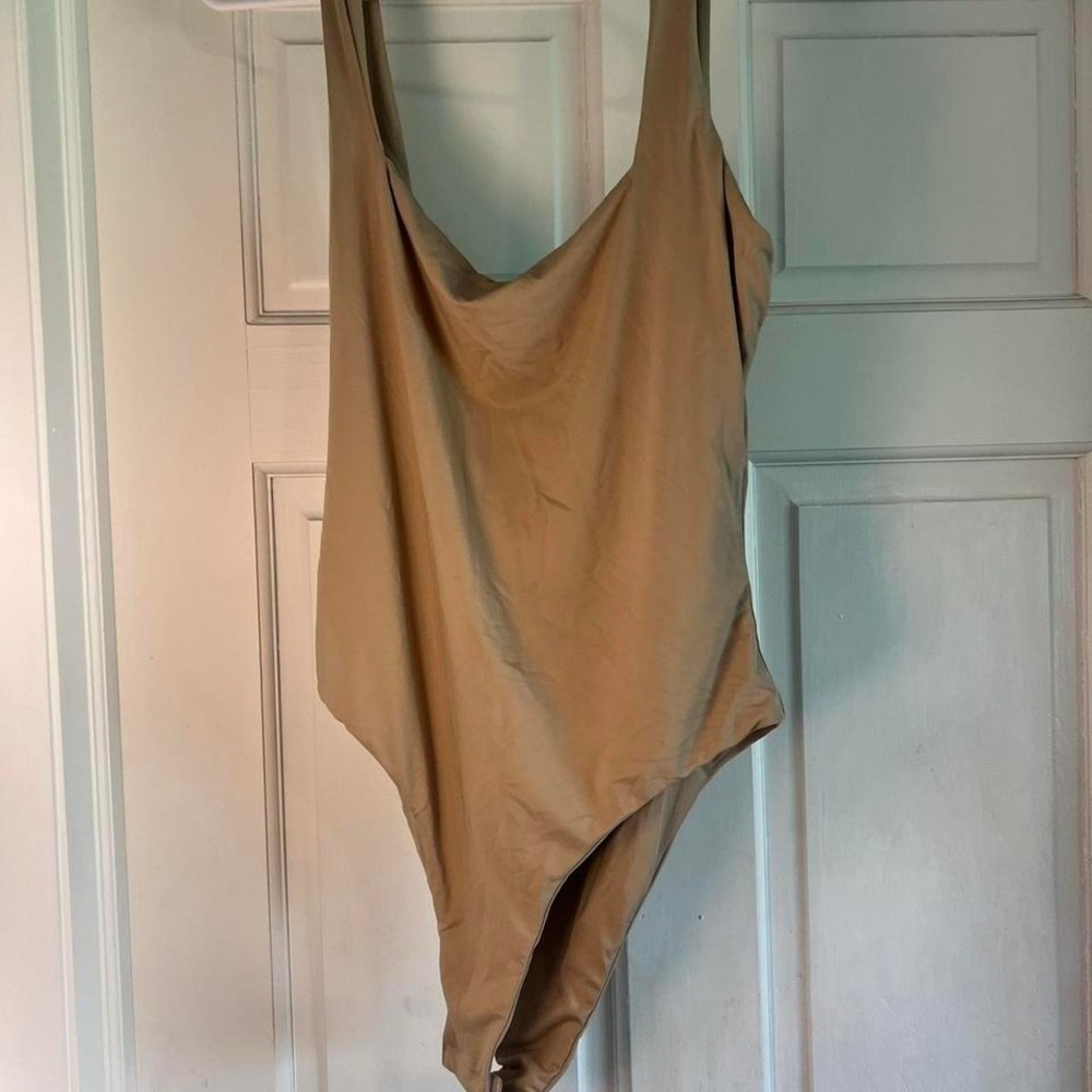 Tan square neck bodysuit